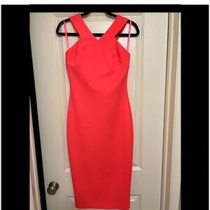 NEW Ted Baker Zipper Dress Size 2 Bloomingdales Pink Red Coral Sleeveless Midi
